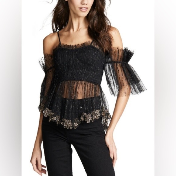 Alice McCall Tops - Alice McCall Alright Black Sheer Chiffon Lace Blouse